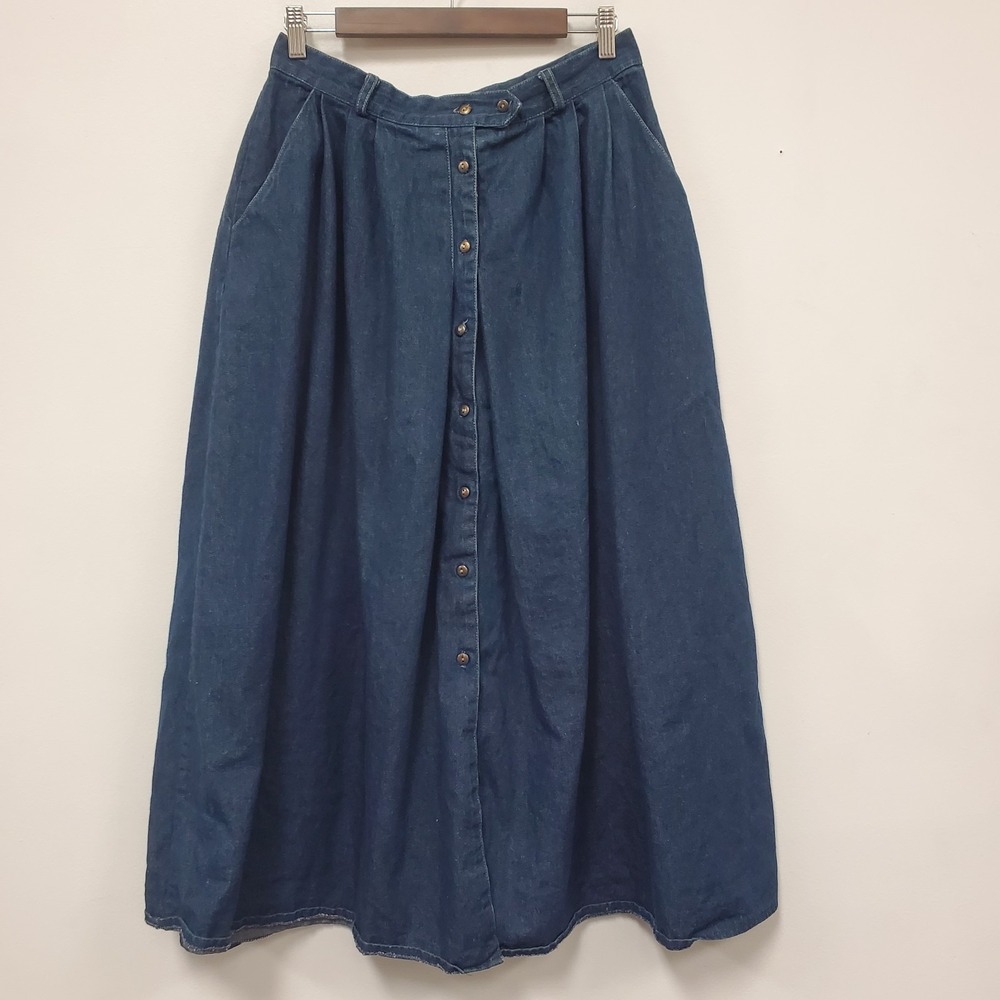 Vintage Circle T Button Front Denim Maxi Skirt Size 15/16 Broomstick Country